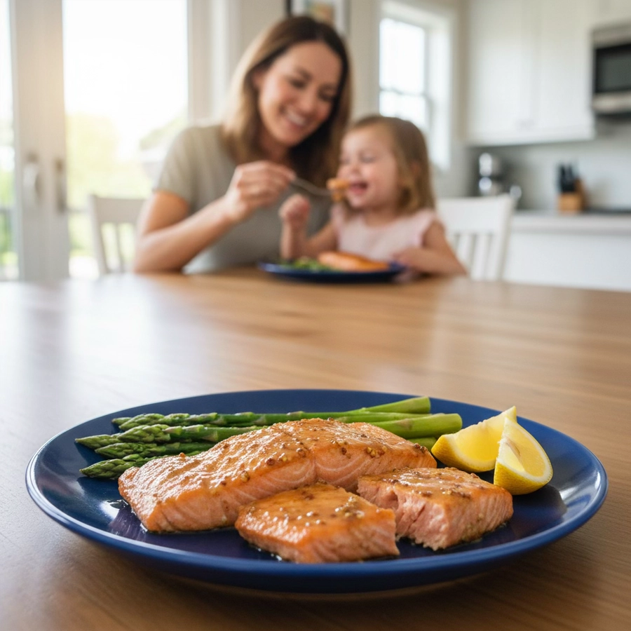 filetes glaseados con limón sobre plato blanco